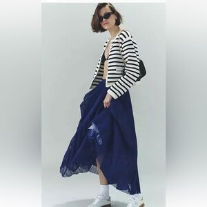 Anthropologie Hutch Pleated Tulle Maxi Skirt Elastic Lined Navy